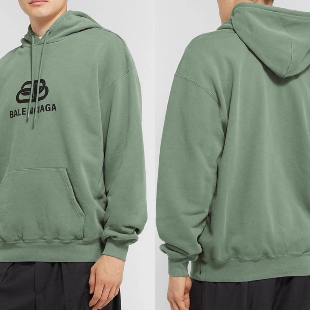 Balenciaga Logo-Print Loopback Cotton-Jersey Hoodie Green